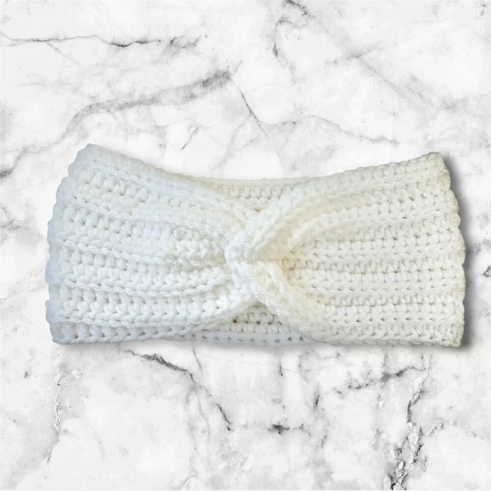 Headband Crochet X-Twist for Adults Size Large Color White Brand New Handmade